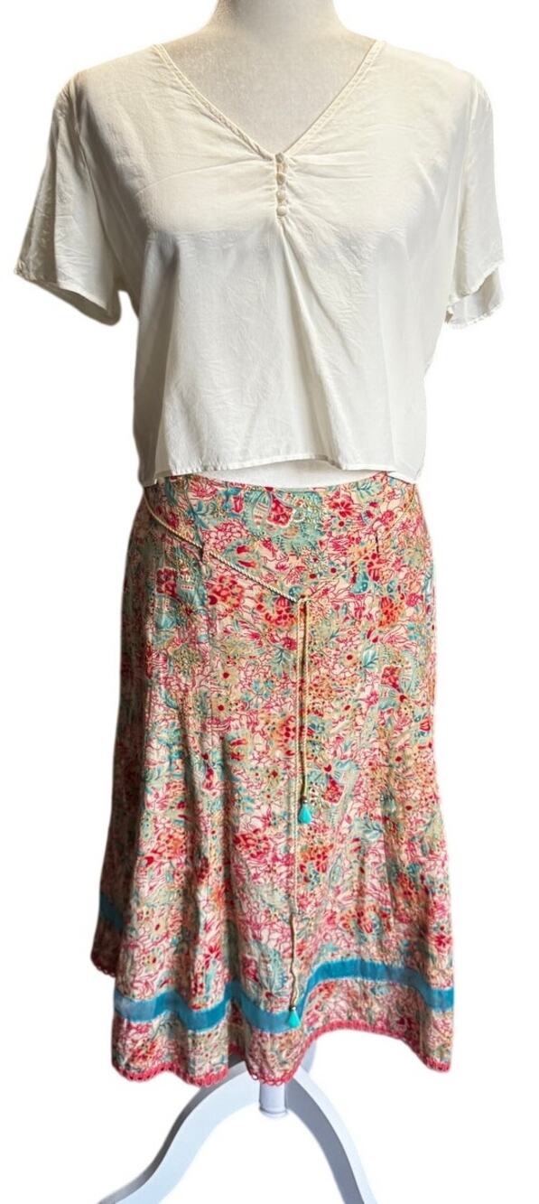 Cynthia Cynthia Steffe Silk Paisley Floral Midi Skirt Size 8 Vintage Boho